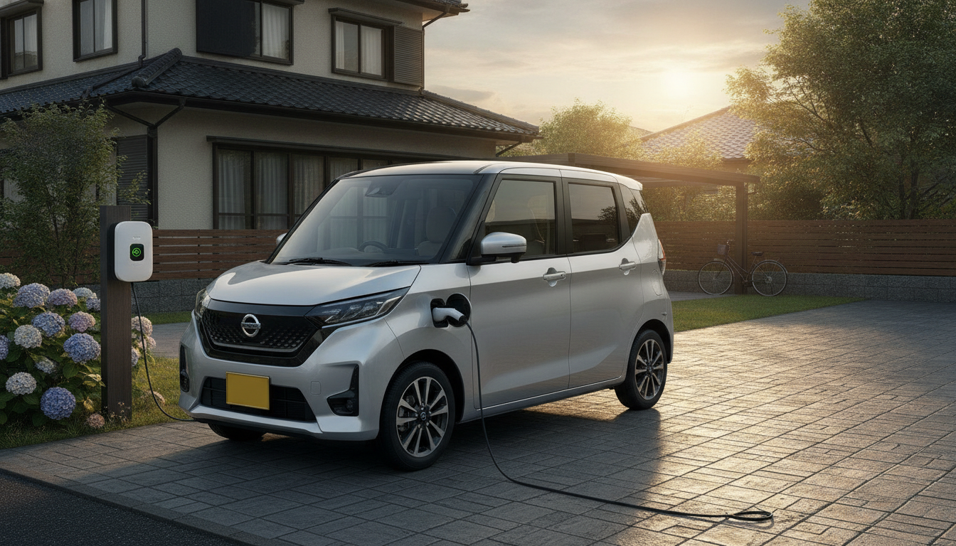 自宅で充電する軽の電気自動車